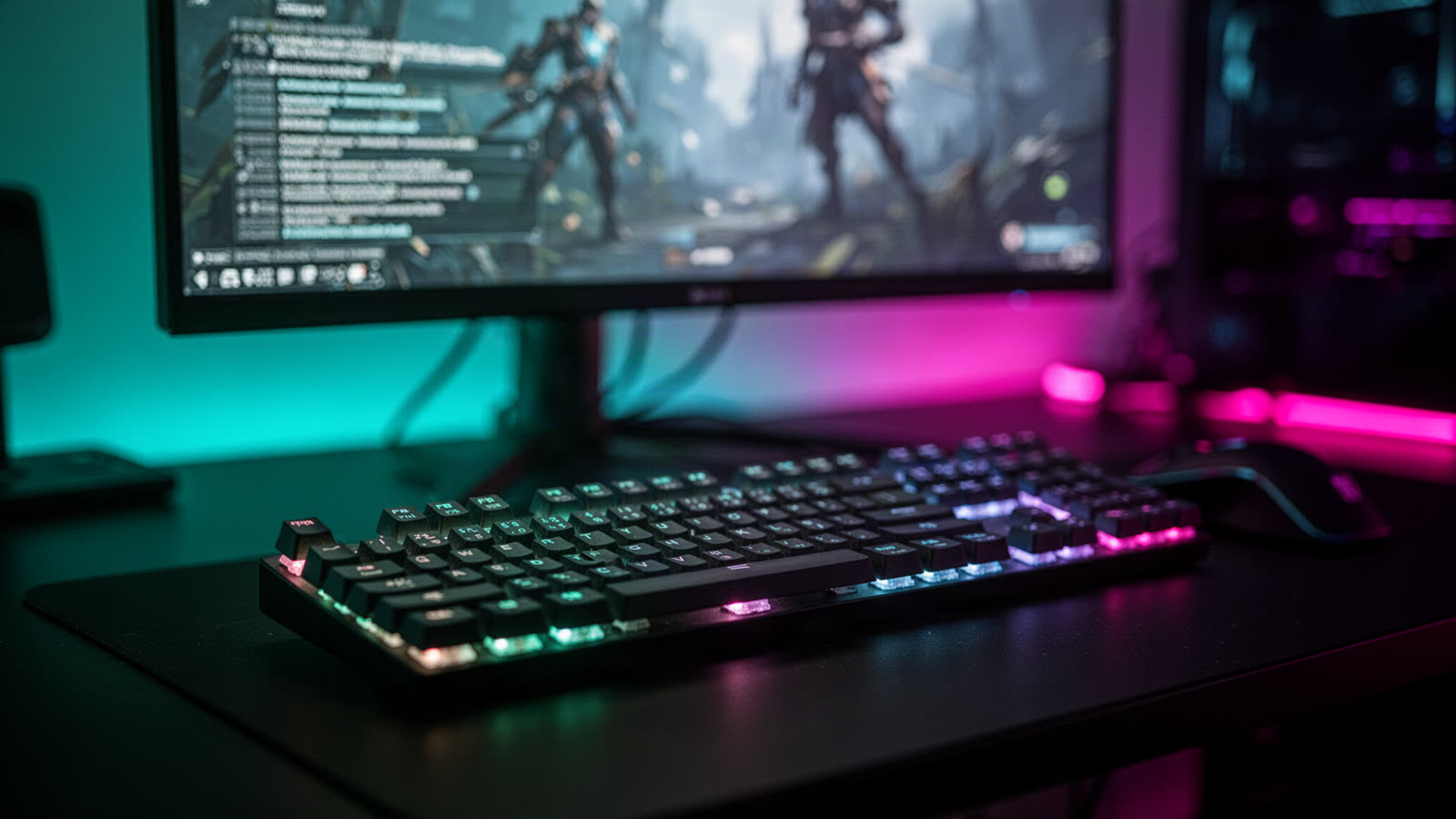 Gaming setup at night